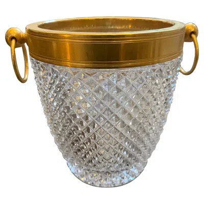 Pre-owned Saint Louis 1980s Modernist Crystal And Gilded Metal French Champagne Cooler In Gray