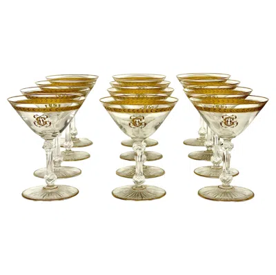 Pre-owned Saint Louis 19th Century Twelve Crystal Gilded Champagne Glasses In The  Style In Sand