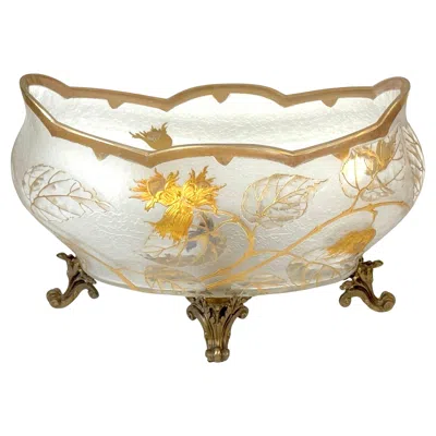 Pre-owned Saint Louis Art Nouveau Floral Acid-etched Centerpiece Attributed St. Louis, France C 1900 In Sand