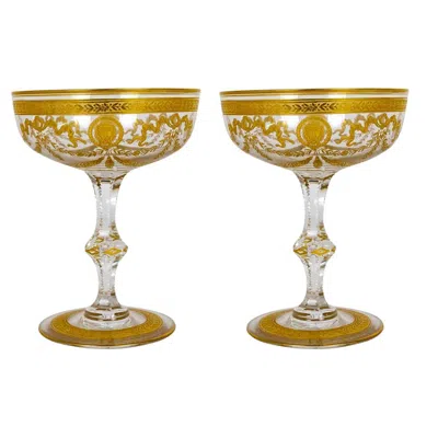 Pre-owned Saint Louis Congress Style Gilt Crystal Coupe Champagne Glasses By Saint-louis, Set Of 2 In Brown