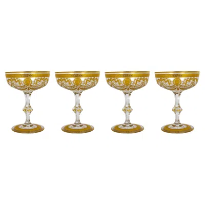 Pre-owned Saint Louis Congress Style Gilt Crystal Coupe Champagne Glasses By Saint-louis, Set Of 4 In Brown