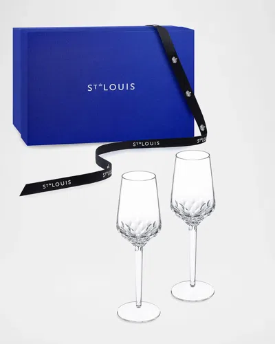 Saint Louis Crystal Folia 2-piece Champagne Flute Set In Blue