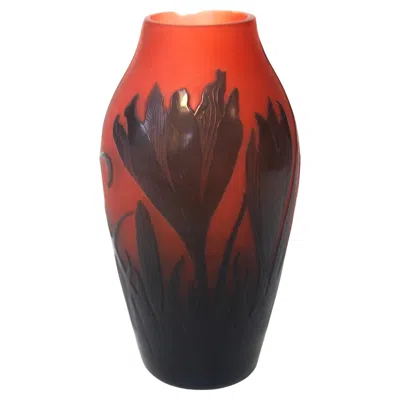 Pre-owned Saint Louis D'argental Crocus Cameo Glass Vase Made By Paul Nicolas For St Louis In Brown
