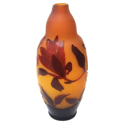 Pre-owned Saint Louis D'argental Magnolia Cameo Glass Vase Made By Paul Nicolas For St Louis In Brown