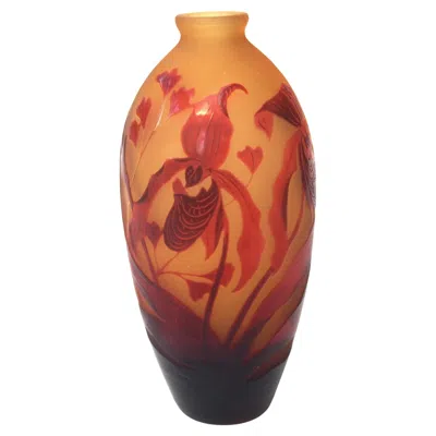 Pre-owned Saint Louis D'argental Orchid Cameo Glass Vase Made By Paul Nicolas For St Louis In Purple