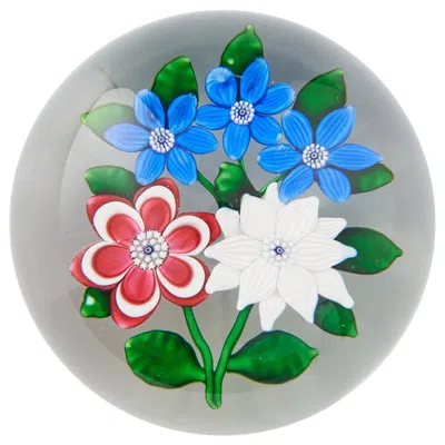 Pre-owned Saint Louis Five Flower Lampwork And Millefiori Paperweight 1986 In Gray
