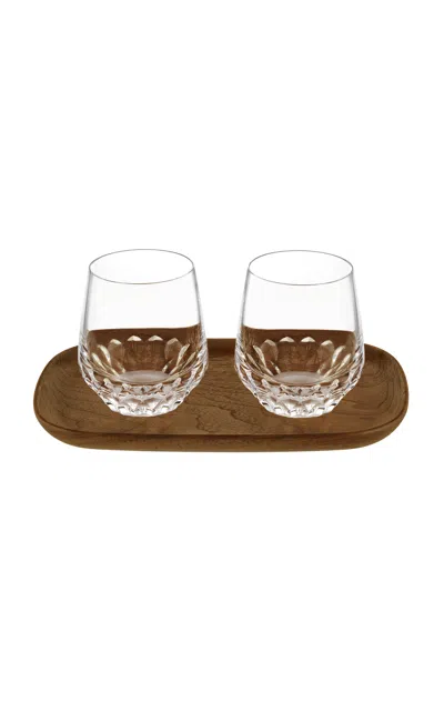 Saint-louis Folia 2 Lungo Tumblers And Wooden Tray Set In Multi