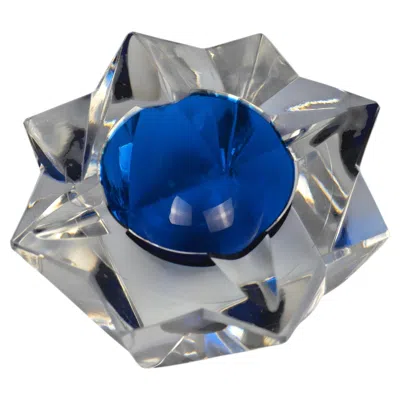 Pre-owned Saint Louis Saint-louis Crystal Ashtray, Blue Center Faceted Design, France