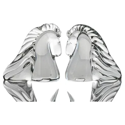 Pre-owned Saint Louis Set Of 2  Horse Heads Clear Crystal Glass Sculptures, France In Gray