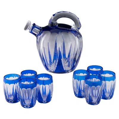Pre-owned Saint Louis St Louis Art Deco Decanter Set With Eight Glasses In Blue