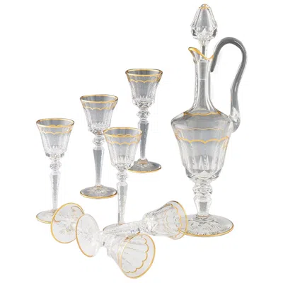 Pre-owned Saint Louis St Louis Claret Jug With Six Wine Glasses Excellence Pattern In Red
