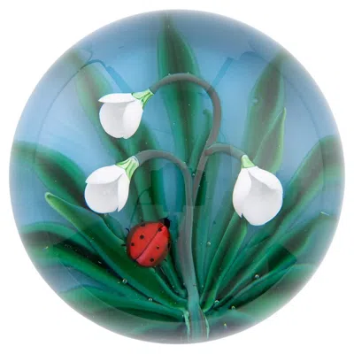 Pre-owned Saint Louis St Louis Paperweight Lampwork Ladybird On Flowers Limited Edition In Blue