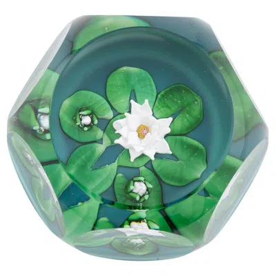 Pre-owned Saint Louis St Louis Paperweight Lampwork Millefiori Lily Pond In Blue