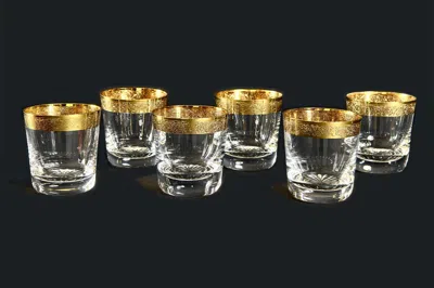 Pre-owned Saint Louis Style Set Of 6 1950s French Gilted Glasses In Sand
