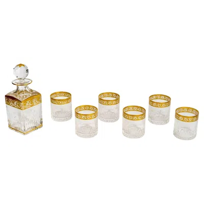 Pre-owned Saint Louis Whisky Glasses & Decanter Thistles Crystal Gold 7 Pieces