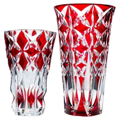 Pre-owned Saint Louis Xl Set Of 2 Large  Vases, Deep Red Crystal, France