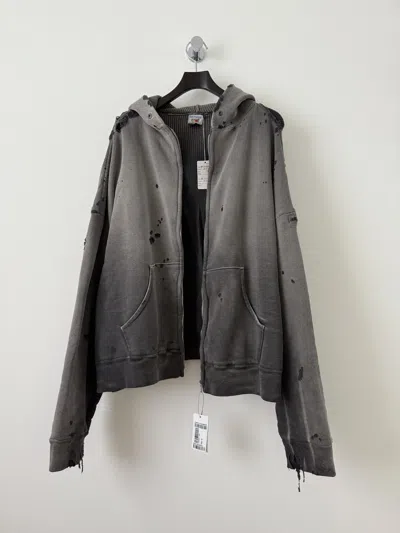 Pre-owned Saint Michael Distressed Thermal Lined Zip Up Hoodie In Gray