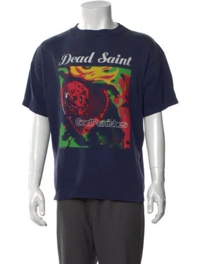 Pre-owned Saint Michael Graphic Print Crew Neck T-shirt In Blue