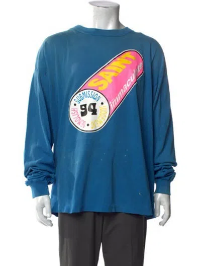 Pre-owned Saint Michael Graphic Print Crew Neck T-shirt W/ Tags In Blue