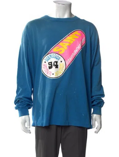 Pre-owned Saint Michael Immaculate Long Sleeve T-shirt Graphic Print T-shirt W/ Tags In Blue