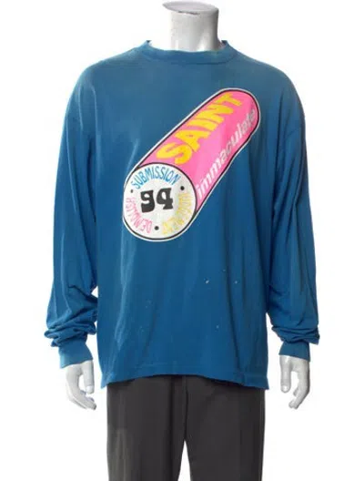 Pre-owned Saint Michael Immaculate Long Sleeve T-shirt Graphic Print T-shirt W/ Tags In Blue