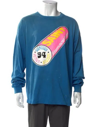 Pre-owned Saint Michael Immaculate Long Sleeve T-shirt Graphic Print T-shirt W/ Tags In Blue