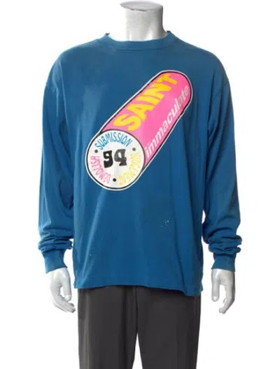 Pre-owned Saint Michael Immaculate Long Sleeve T-shirt Graphic Print T-shirt W/ Tags In Blue