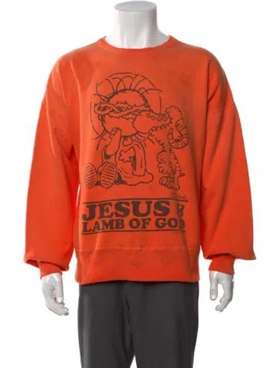 Pre-owned Saint Michael Jesus & Lamb Of God Graphic Print Pullover W/ Tags In Orange