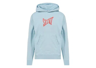 Pre-owned Saint Michael Men's  Ribbon Logo Red Hoodie In Sky Blue
