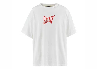Pre-owned Saint Michael Men's  Ribon Saint T-shirt In White/red