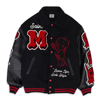Saint Michael Red Devil Varsity Jacket In Black