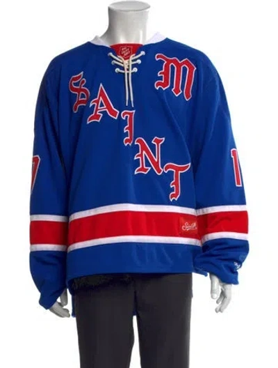 Pre-owned Saint Michael Supernatural Hockey Jersey Graphic Print Jersey In Blue