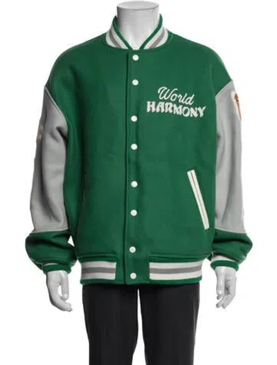 Pre-owned Saint Michael World Harmony Varsity Graphic Print Varsity Jacket In Green