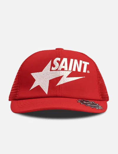 Saint Michael X A Bathing Ape Mesh Cap In Red