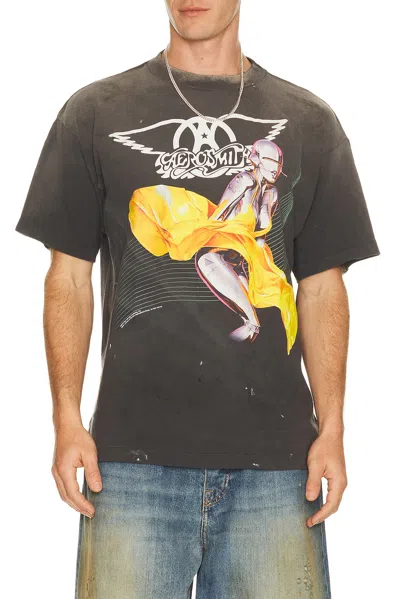 Saint Mxxxxxx Aerosmith Paint-splattered Printed Cotton-jersey T-shirt In Black