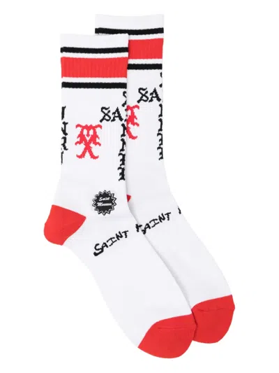 Saint Mxxxxxx All-over Graphic Print Socks In White