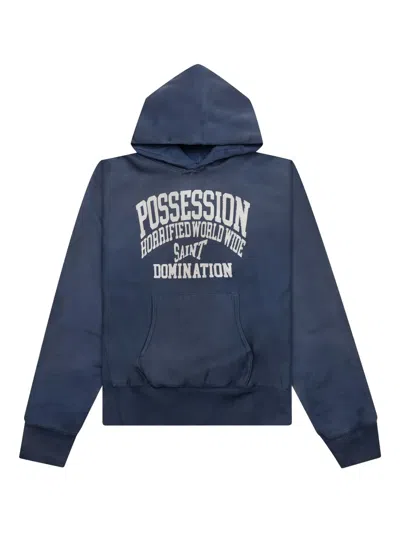 Saint Mxxxxxx Arched-logo Hoodie In Blue