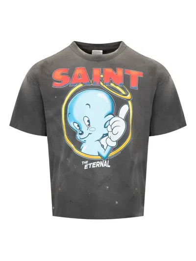 Saint Mxxxxxx Eternal Printed Distressed Cotton T-shirt In Black