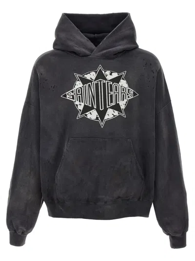 SAINT MXXXXXX BLACK GRAPHIC LOGO PRINT HOODIE