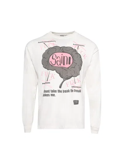 Saint Mxxxxxx Saint Brain Logo-print Cotton-jersey T-shirt In White
