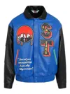 Saint Mxxxxxx X Denim Tears Leather Varsity Jacket In Blue