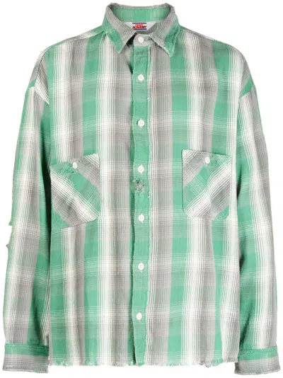 Saint Mxxxxxx Shermer Academy Distressed Checked Cotton-flannel Shirt In Green