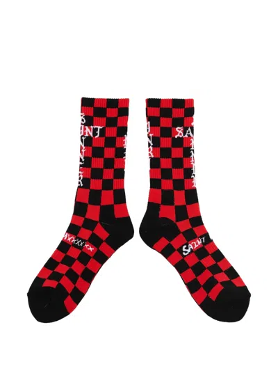 Saint Mxxxxxx Checkerboard Intarsia-knit Socks In Red