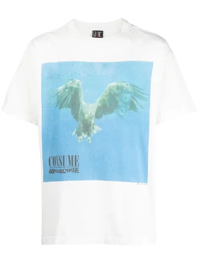 Saint Mxxxxxx Foresomeone Nightmare Printed Distressed Cotton-jersey T-shirt In White