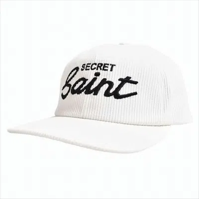 Saint Mxxxxxx Curved Brim Ribbed Cotton Cap With Embroidered Text In White