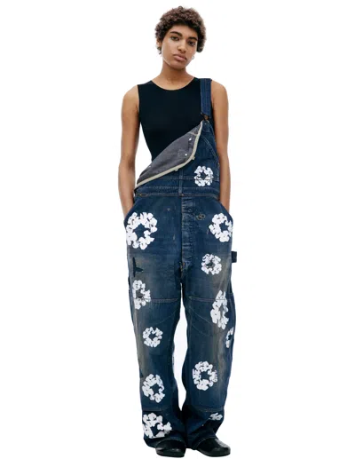 Saint Mxxxxxx Denim Jumpsuit With Flowers In Blue