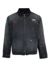Saint Mxxxxxx Corduroy-trimmed Logo-embroidered Distressed Cotton-canvas Jacket In Black