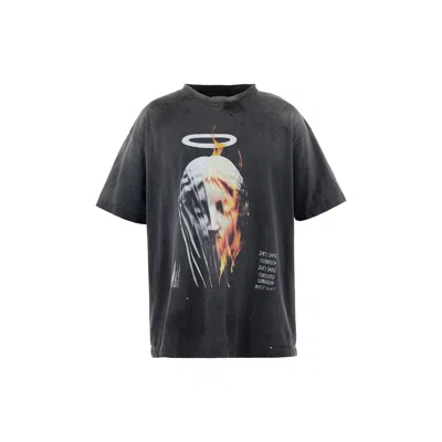 Saint Mxxxxxx Angel Tee Distressed Printed Cotton-jersey T-shirt In Gray