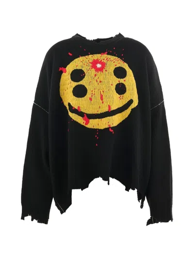 Saint Mxxxxxx Distressed Graphic-intarsia Sweater In Black