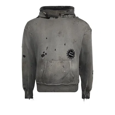 Pre-owned Saint Mxxxxxx Distressed Logo Patch Hoodie 'charcoal' | Grey | Men's Size S